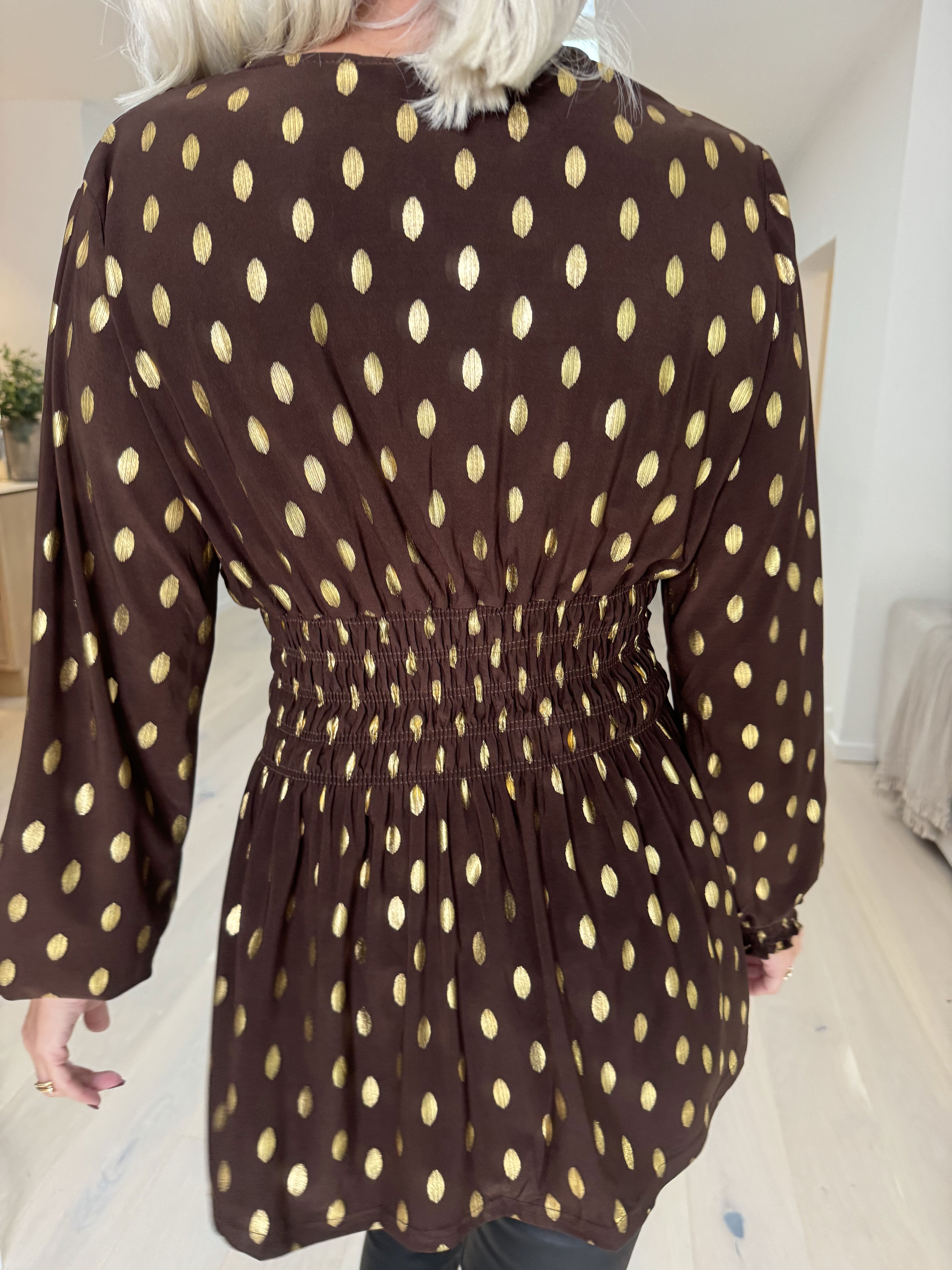 Pams Gold Dot Shirt L/S - Elastisk bluse i krølfrit stof